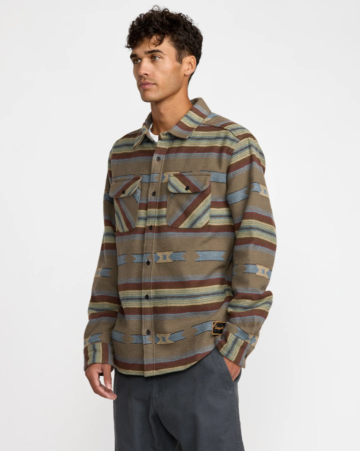 RVCA Men's Dayshift Blanket Flannel LS - Mushroom 4