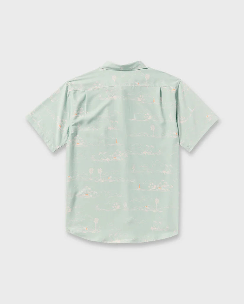 Light green short-sleeve shirt with subtle pattern on a white background