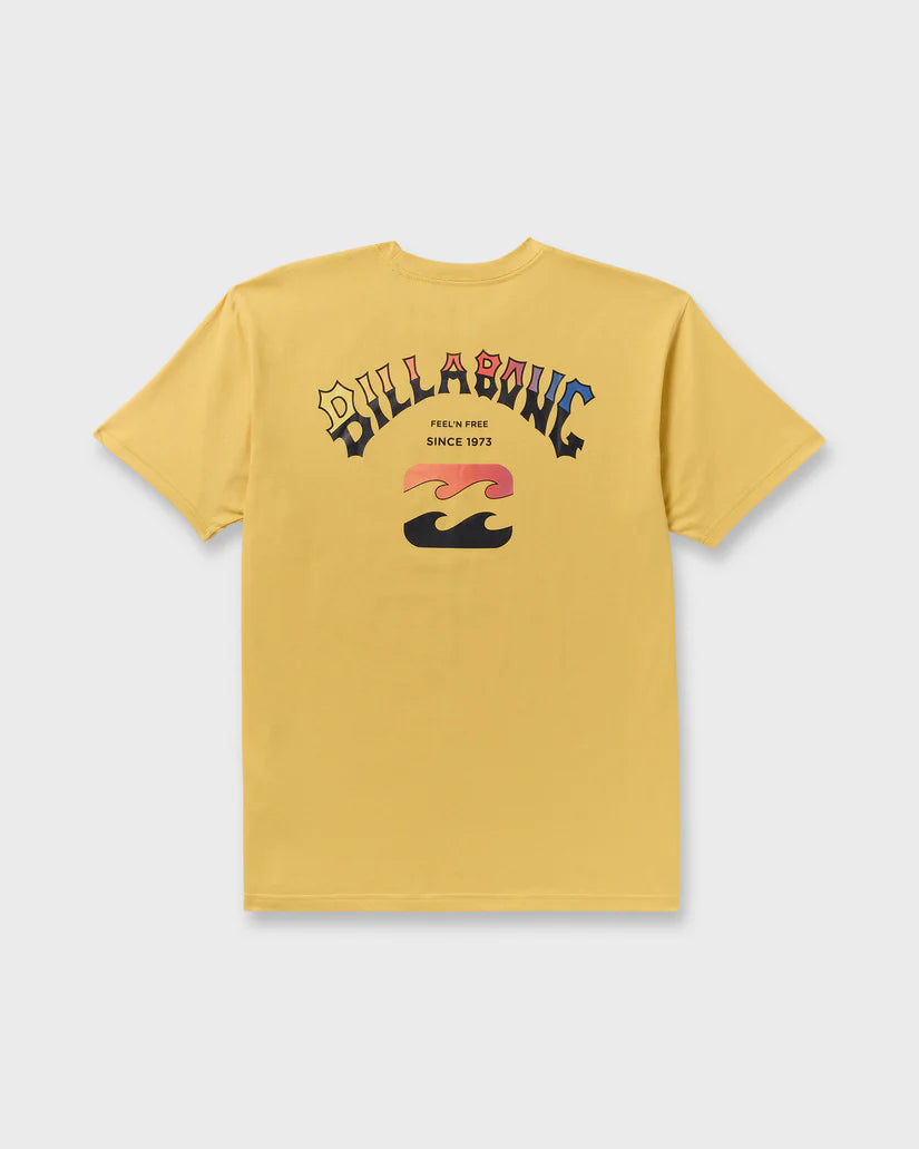 Yellow t-shirt with Billabong logo on a light gray background
