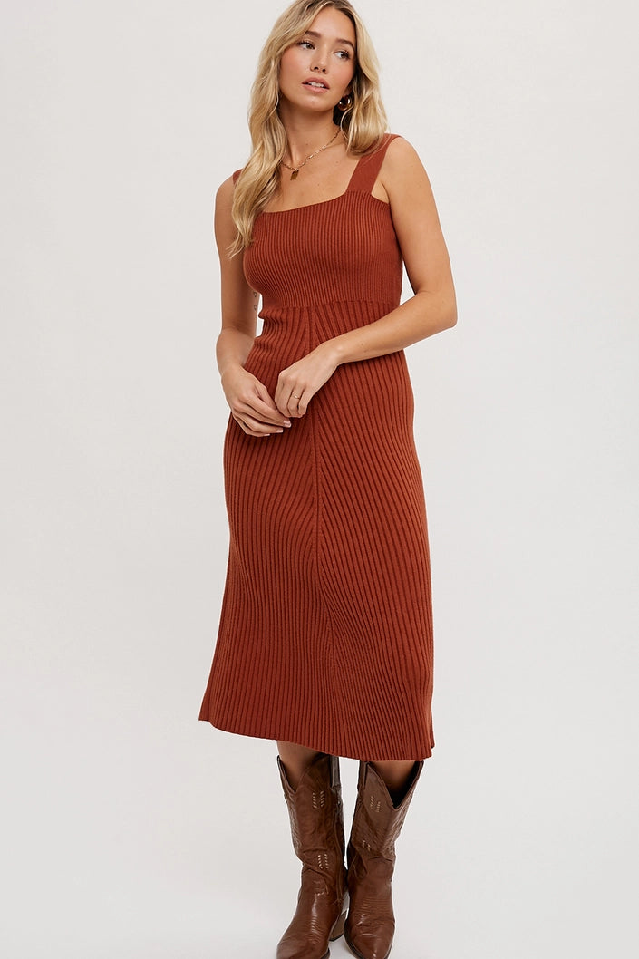 Square Neck Sweater Midi Dress