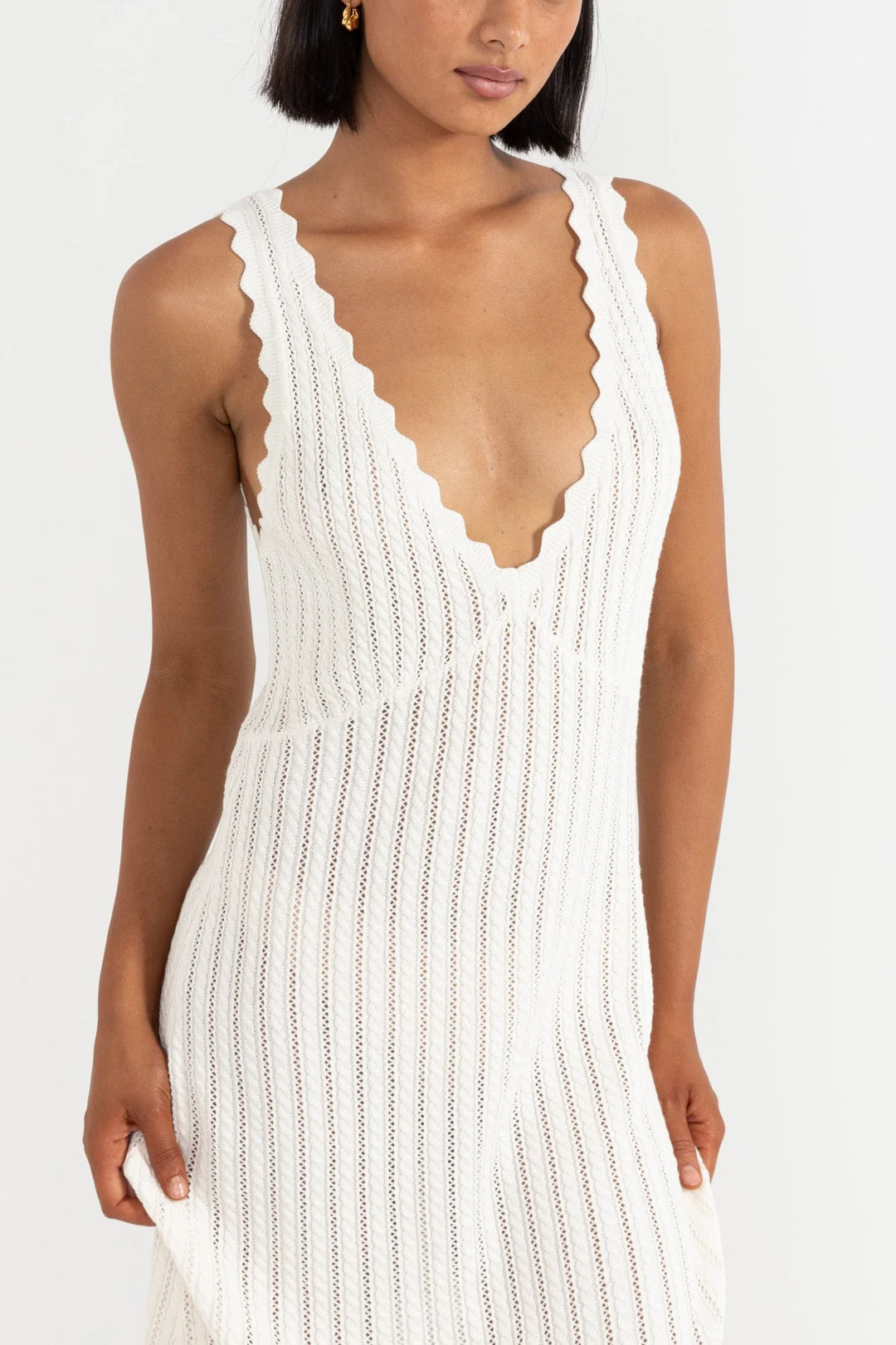 Rhythm Womens Scallop Knit Dress, Cream / XLarge Rhythm Womens Scallop Knit Dress, Cream / XLarge