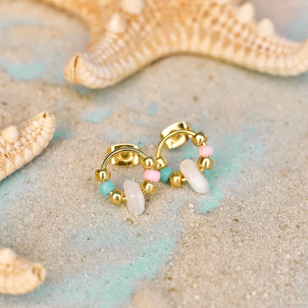 Seed Bead & Shell Stud Earrings