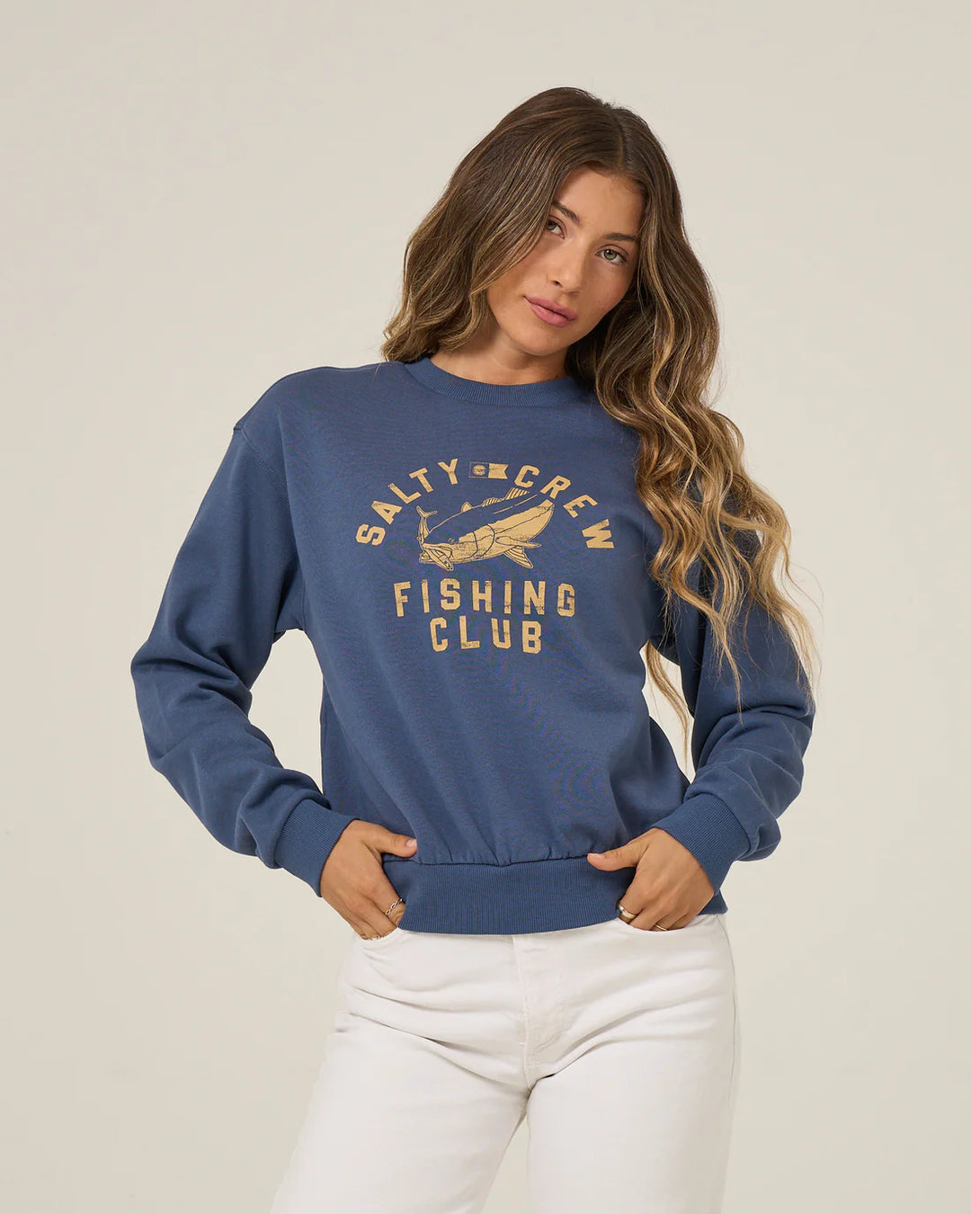 Salty Crew Women's Fishing Club Crew Neck Sweater - Vintage Indigo