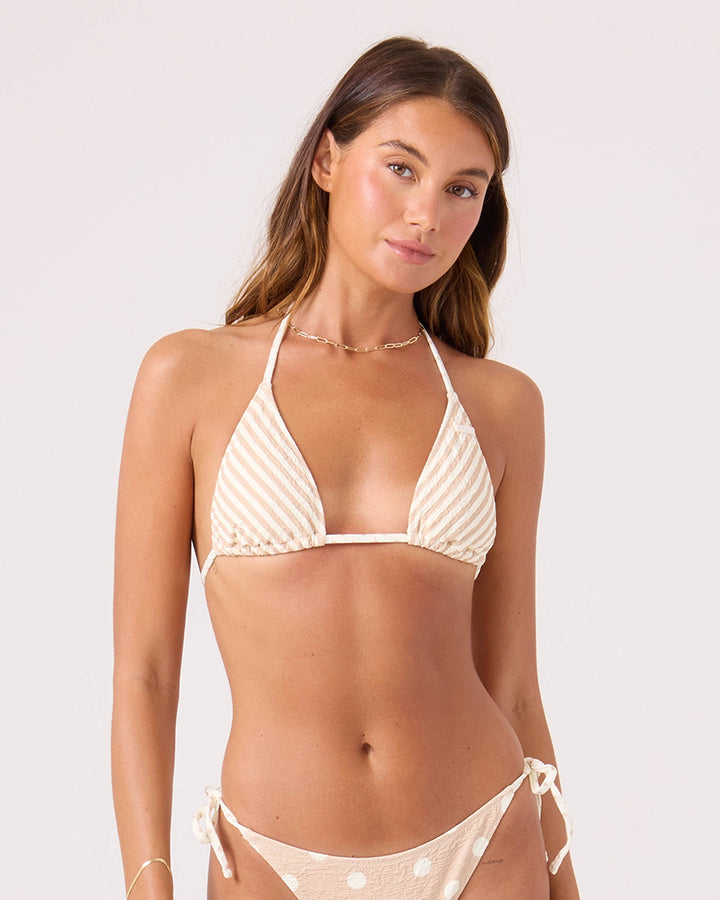 Roxy Puka Dots Mini Tiki Triangle Bikini Top - Neutral Combo, front view