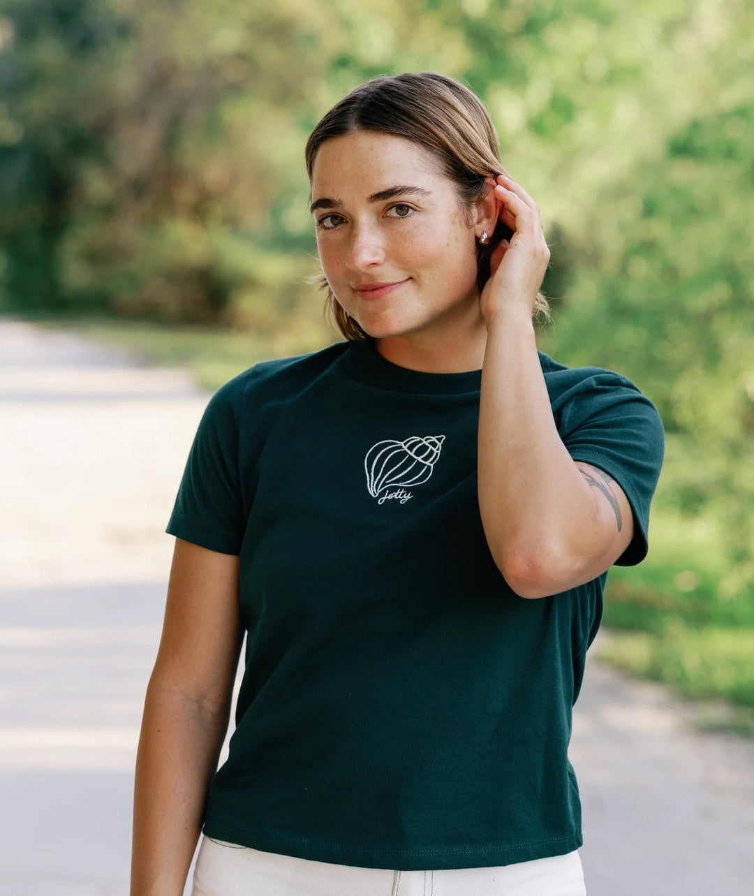 Jetty Women’s Mollusca Tee - Forest Green 1