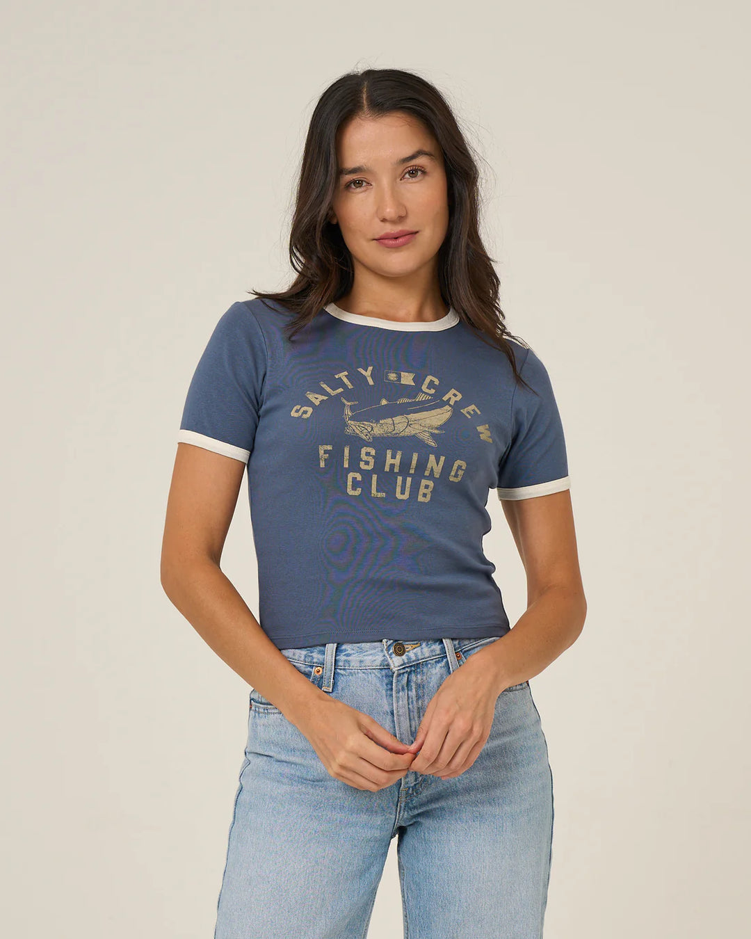 Salty Crew Women's Fishing Club Ringer Tee - Indigo