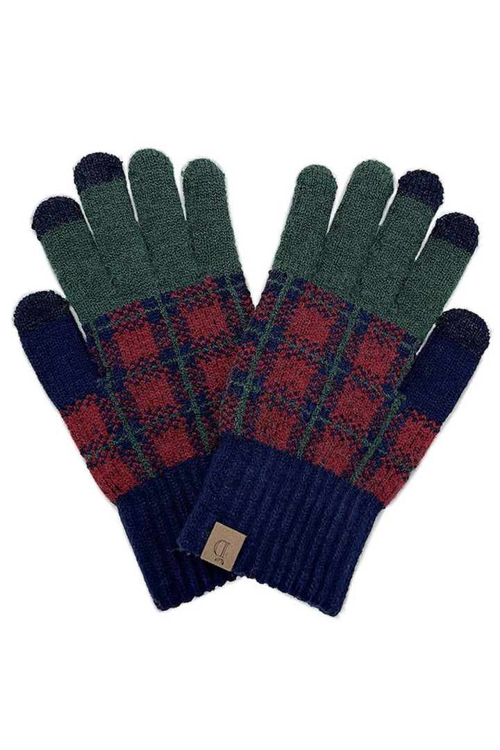Plaid Knit Touch Gloves Green