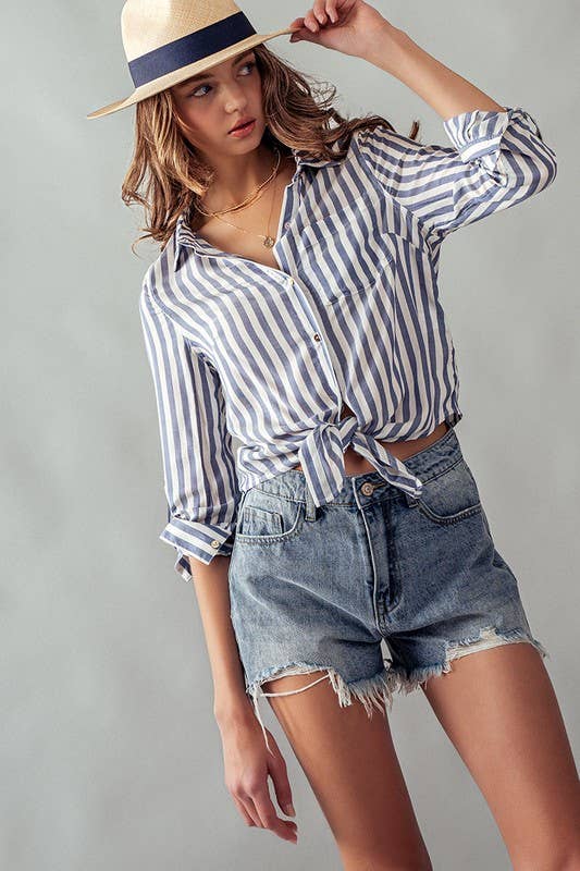 Collar Tie Stripe Shirt