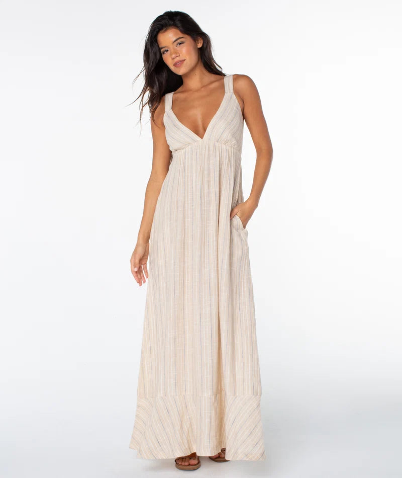 Roxy Women’s Wilder Coast Woven Dress - Doeskin Parchment Tbd Stripe 