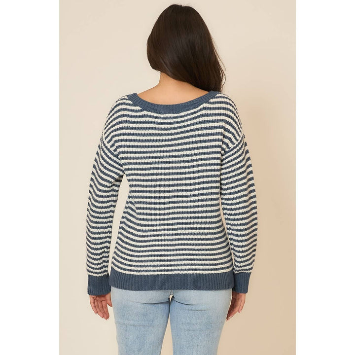 Striped Boatneck Knit Sweater with Lantern Sleeves6