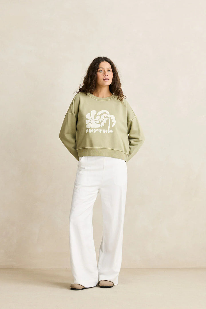 Rhythm Women’s Sun &amp; Palm Slouchy Crewneck - Sage 4