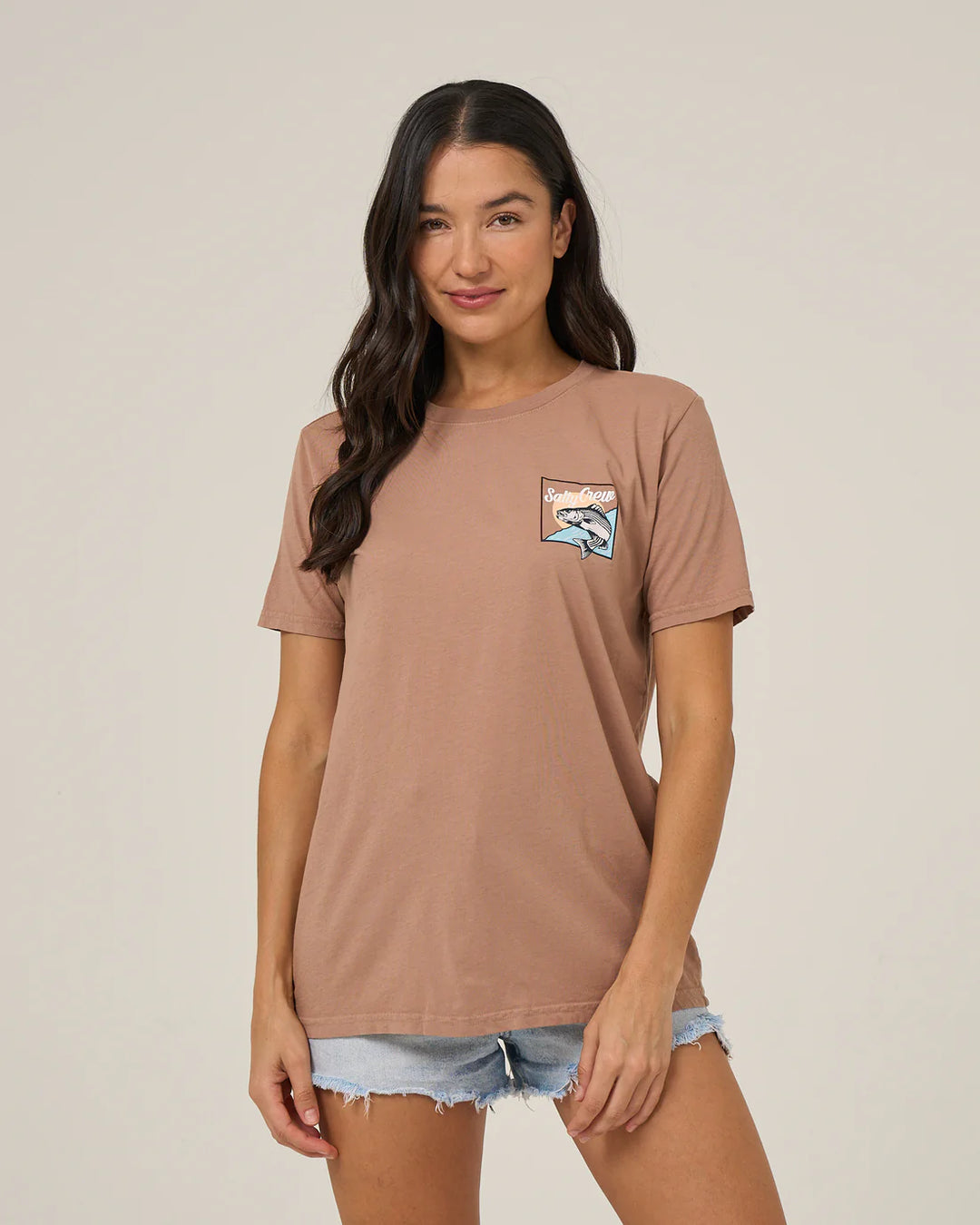 Salty Crew Women's Fish Stamp Boyfriend Tee - Mocha 1
