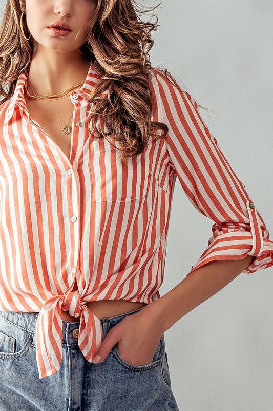 Collar Tie Stripe Shirt