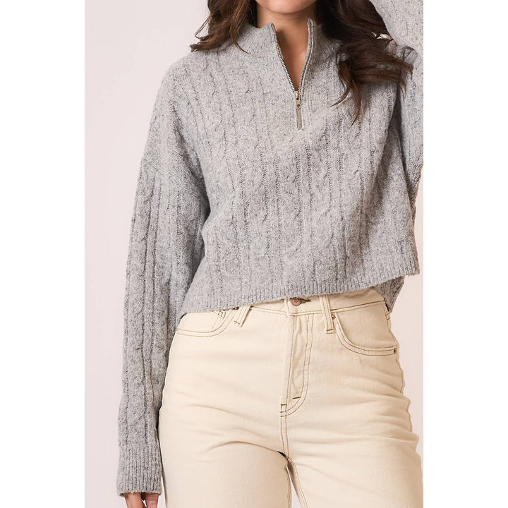 Brushed Cable Knit Zip Up Sweater1