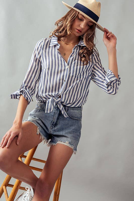 Collar Tie Stripe Shirt