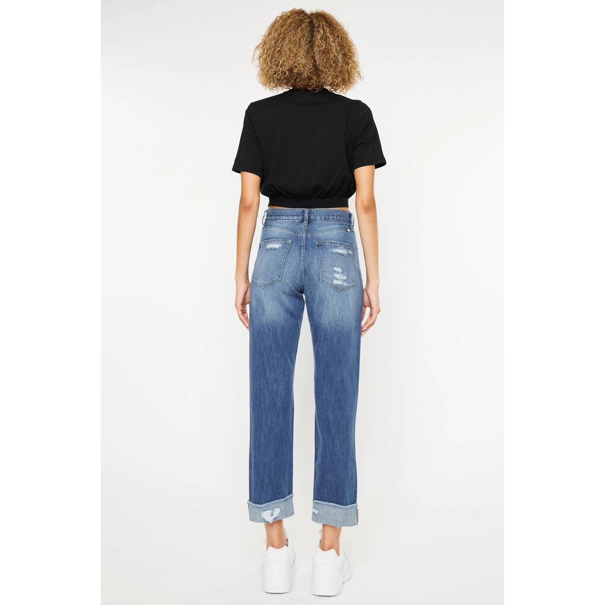 High Rise Cuffed Straight Jeans