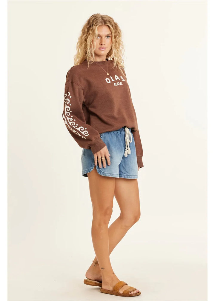 Sister Women’s Lucia LS Fleece Crew - Espresso Brown 2