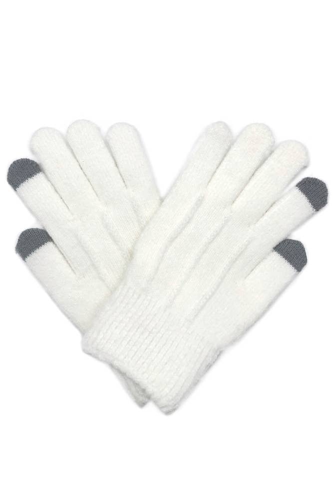 Color Knitted Touch Screen Gloves White