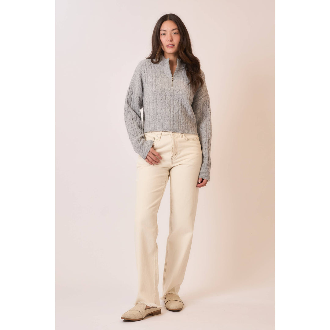 Brushed Cable Knit Zip Up Sweater3