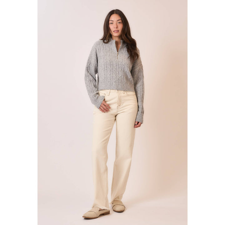 Brushed Cable Knit Zip Up Sweater3