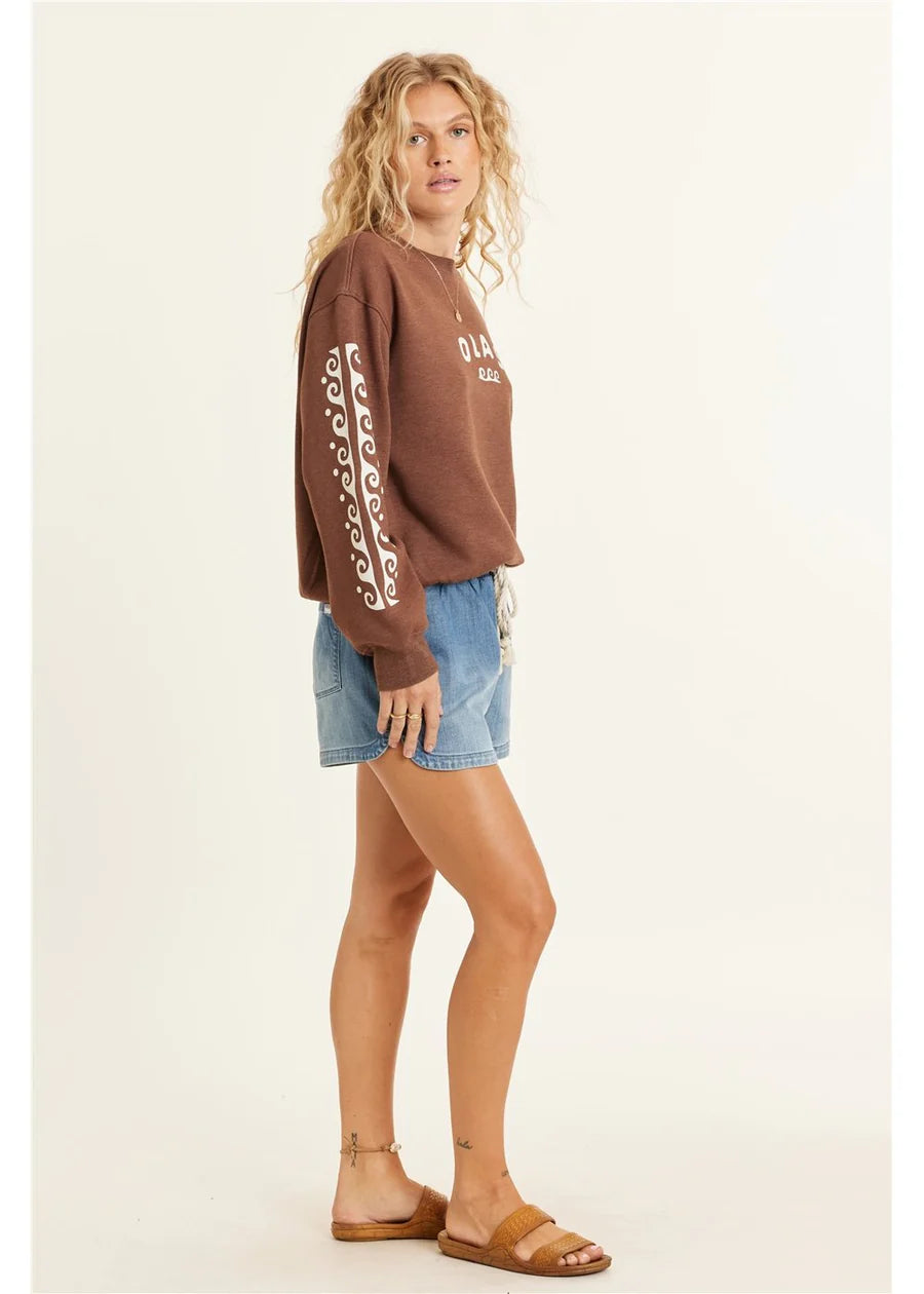 Sister Women’s Lucia LS Fleece Crew - Espresso Brown 1