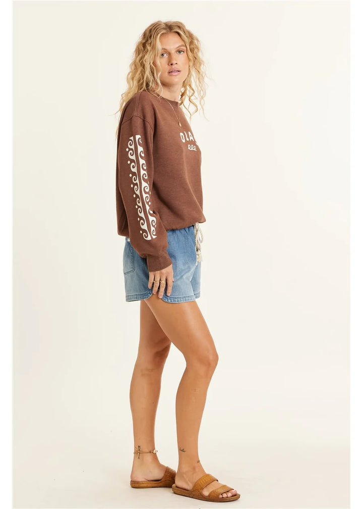 Sister Women’s Lucia LS Fleece Crew - Espresso Brown 1