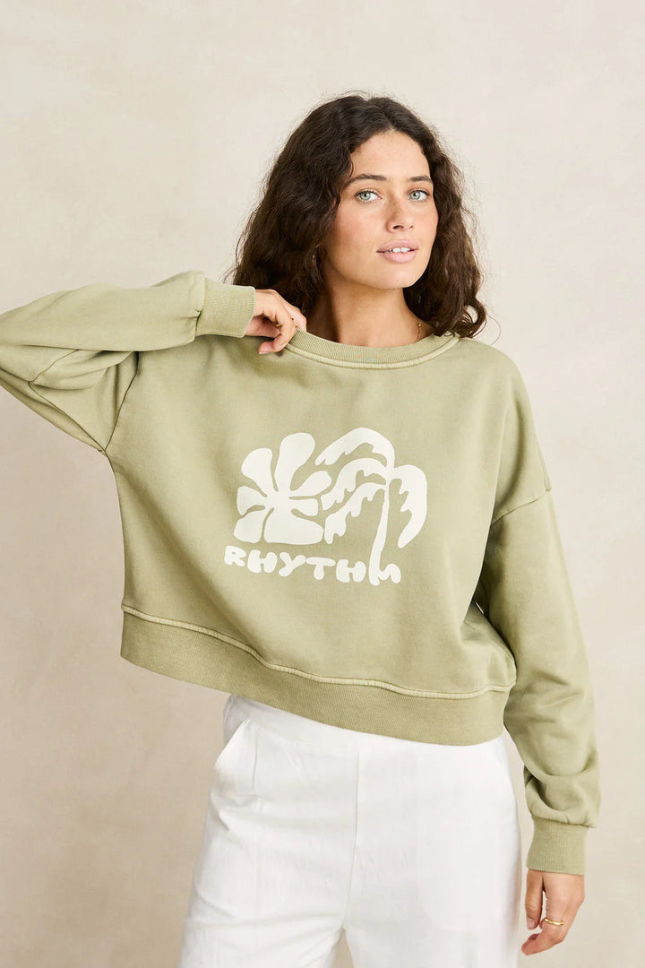 Rhythm Women’s Sun &amp; Palm Slouchy Crewneck - Sage 