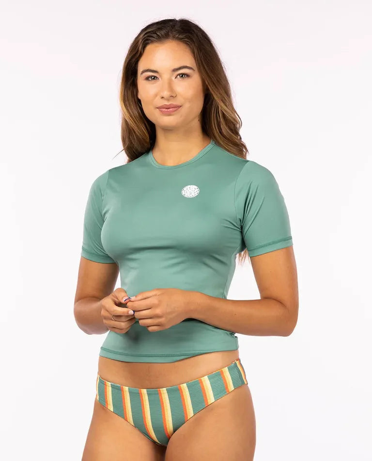 Ripcurl Women's Whitewash Short Sleeve Rashguard - Teal 1