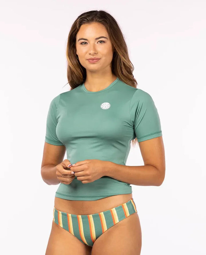Ripcurl Women's Whitewash Short Sleeve Rashguard - Teal 1