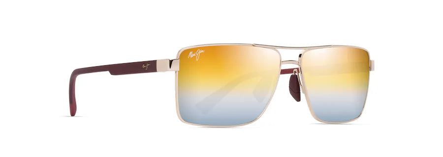 Maui Jim Piha Polarized Sunglasses - Shiny Golf w Burgundy/Mirror Gold Silver 1