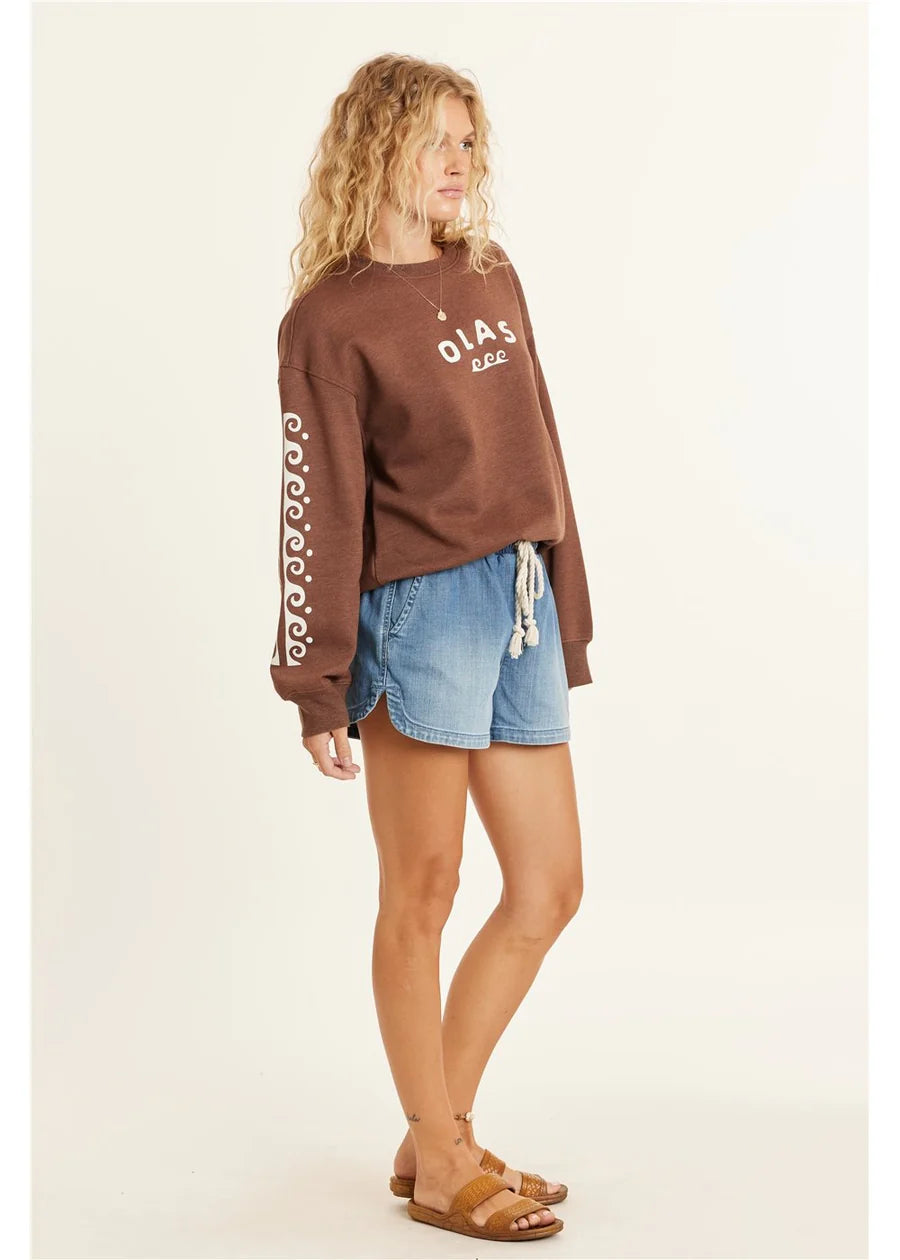 Sister Women’s Lucia LS Fleece Crew - Espresso Brown 3