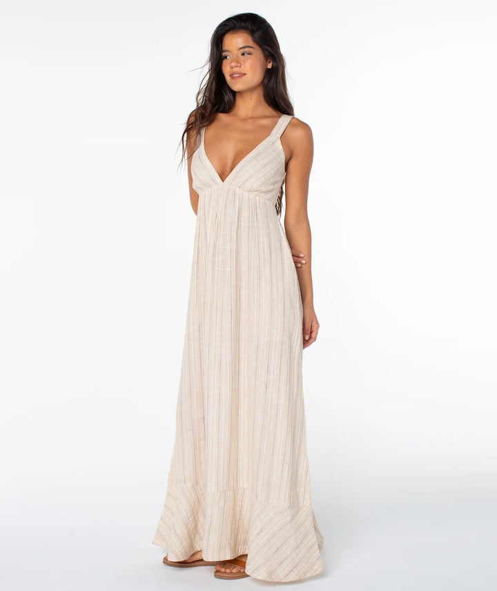 Roxy Women’s Wilder Coast Woven Dress - Doeskin Parchment Tbd Stripe 1