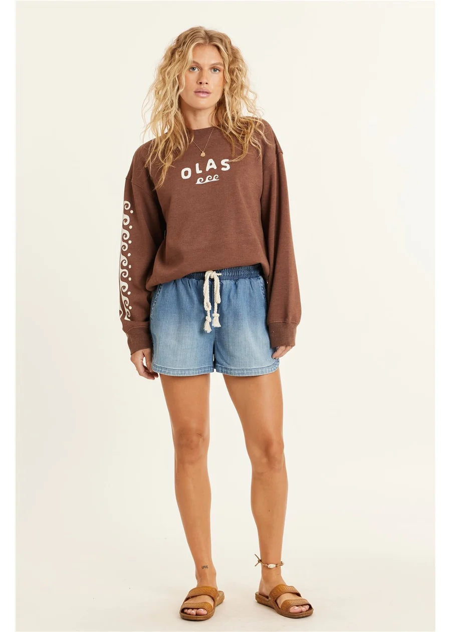 Sister Women’s Lucia LS Fleece Crew - Espresso Brown 