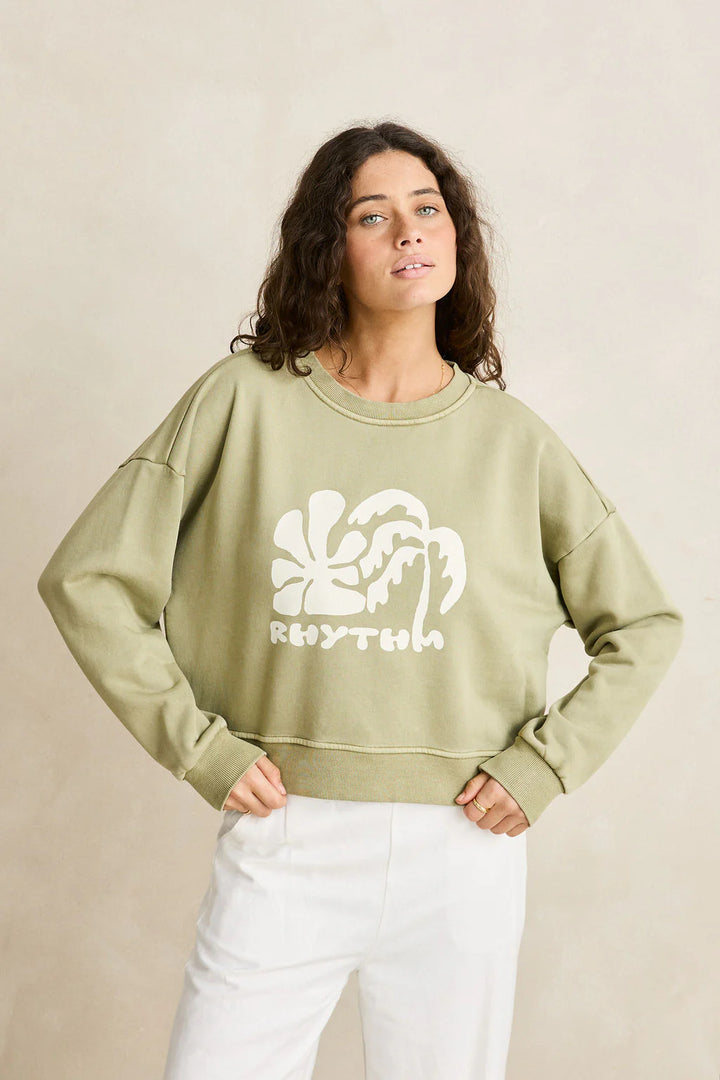 Rhythm Women’s Sun &amp; Palm Slouchy Crewneck - Sage 1
