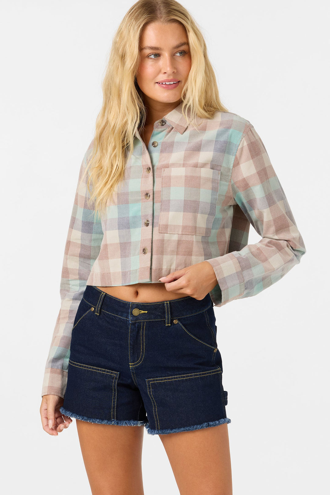 O'Neill Women's O'Riginals Pippa Corduroy LS Crop Shirt - Carob Brown 