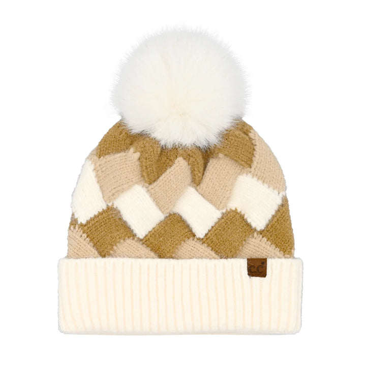 C.C Chunky Weaved Fur Pom Beanie