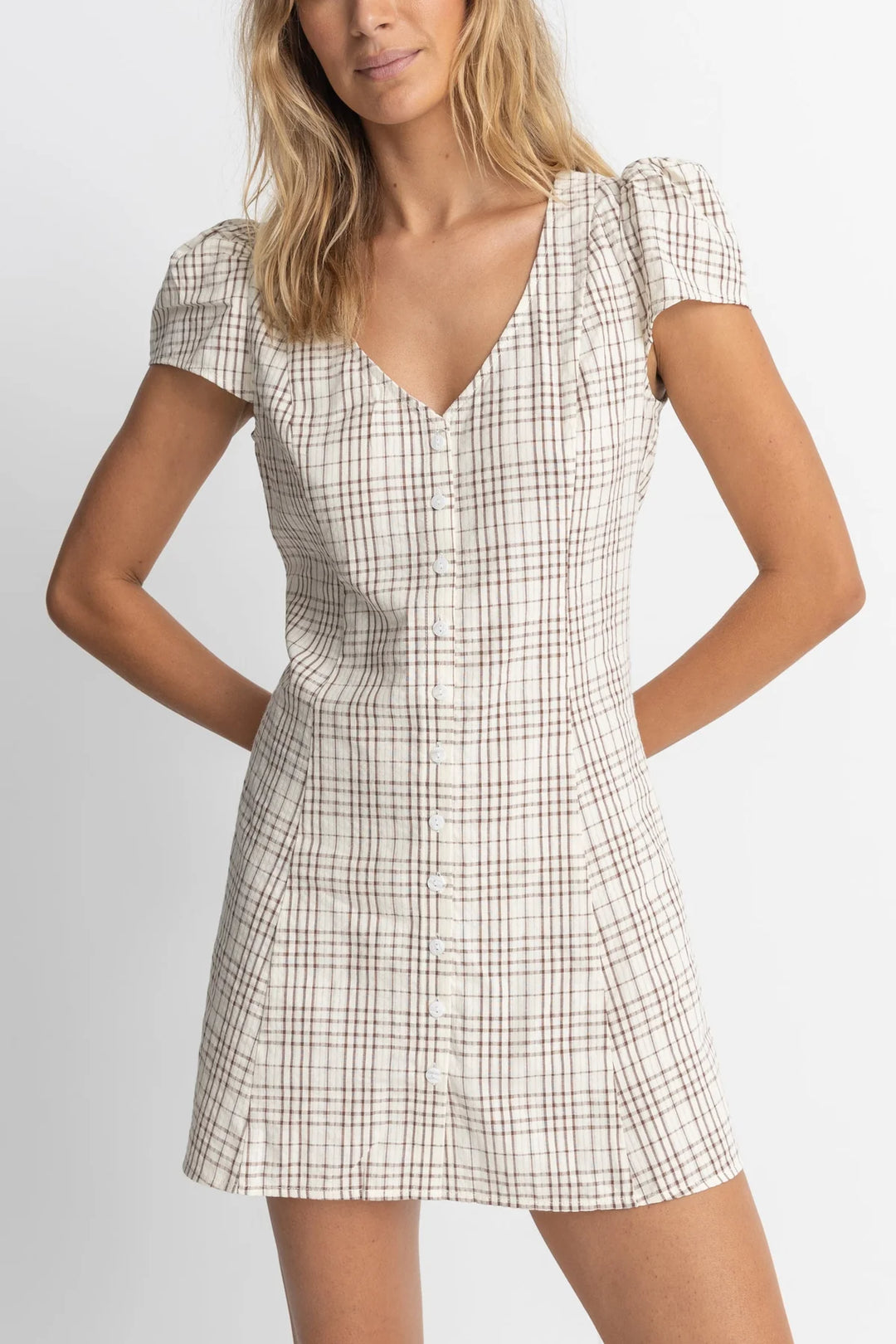 Rhythm Women's Rumi Check Cap Sleeve Mini Dress