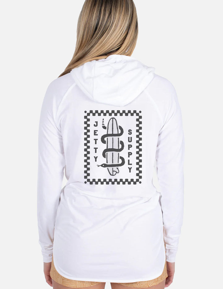 Jetty Women's Wavesnake Hooded UV Long Sleeve White