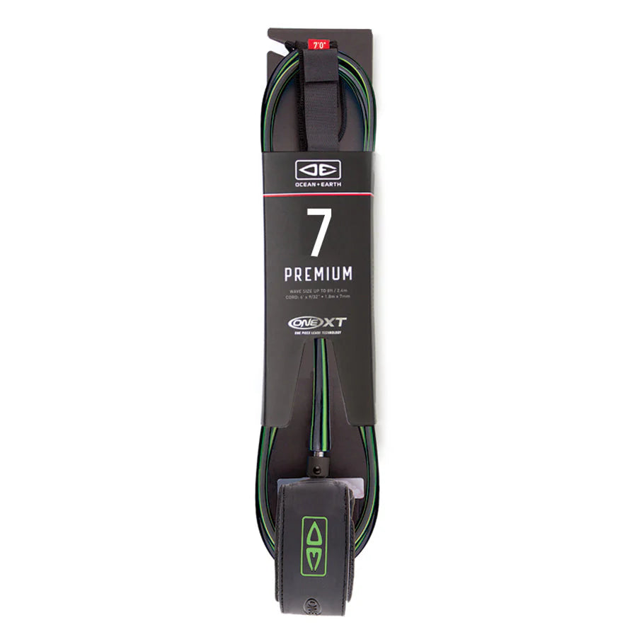 O&E One XT Premium 7' Leash - Black/Lime