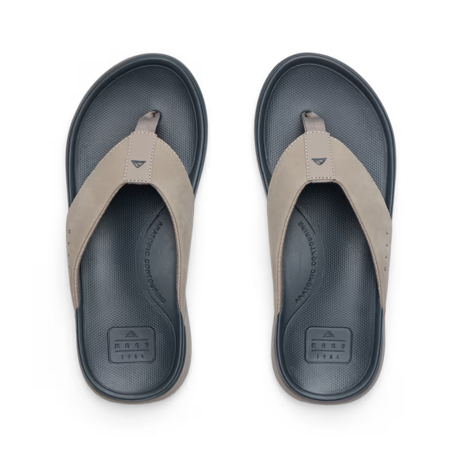 Reef Mens Cushion Norte Sandal Dark Grey Tan Strap Detail