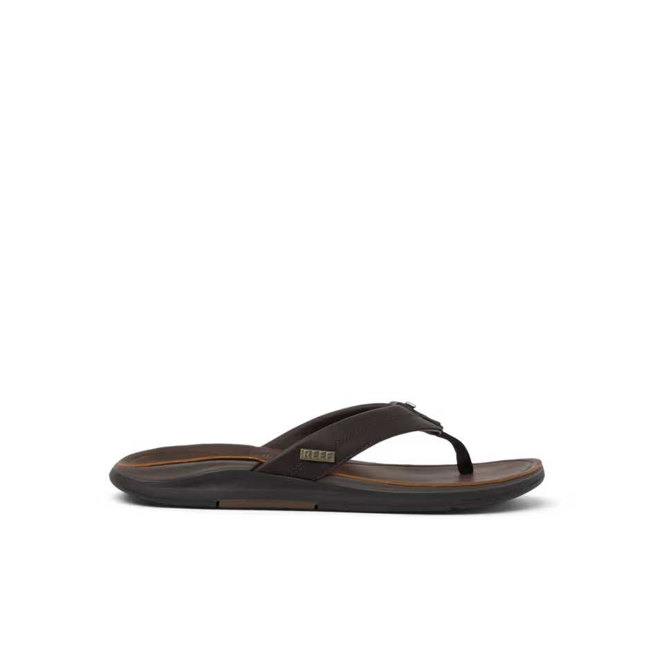 Reef Mens Leather Offshore Sandal Dark Brown Side Profile