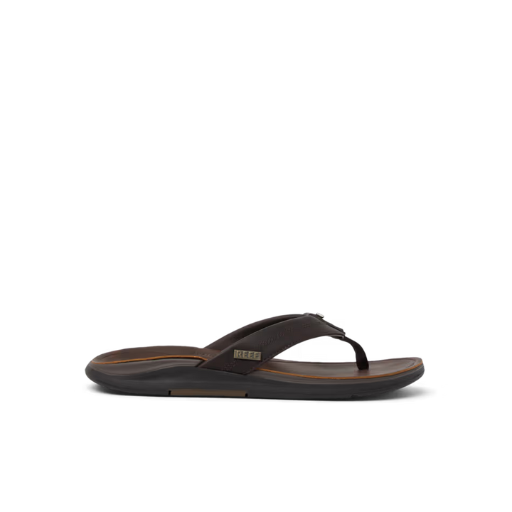 Reef Mens Leather Offshore Sandal Dark Brown Side Profile