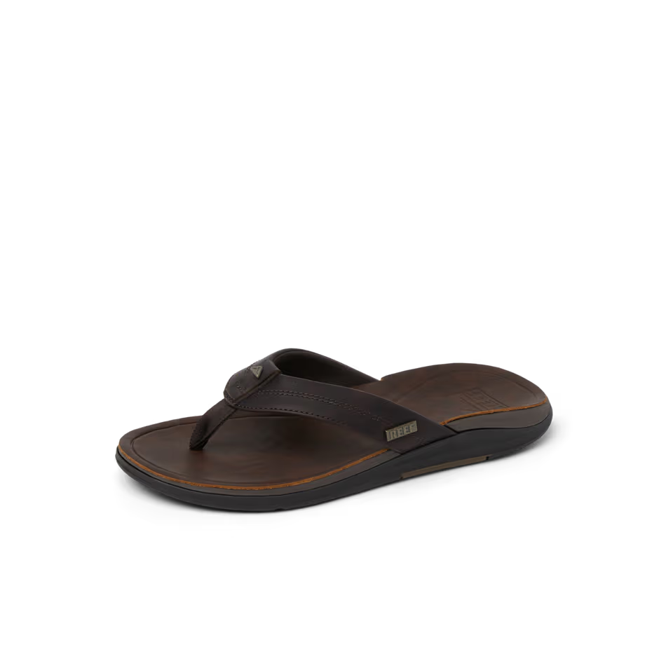Reef Mens Leather Offshore Sandal Dark Brown Top View
