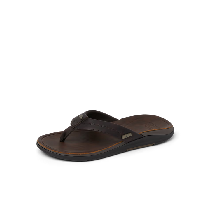 Reef Mens Leather Offshore Sandal Dark Brown Top View