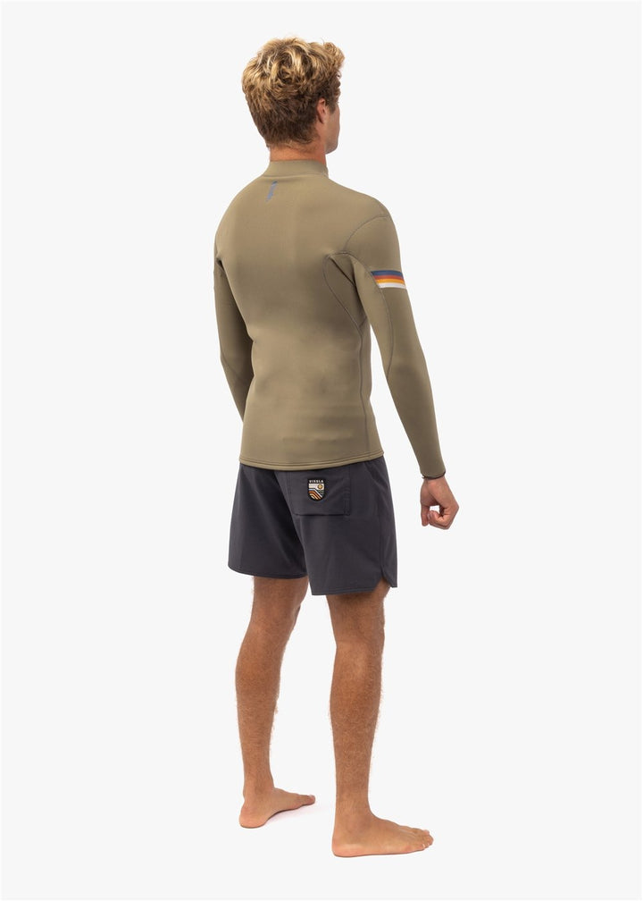 Vissla Mens Raditude 2mm Front Zip Wetsuit Jacket in Dark Khaki - back view