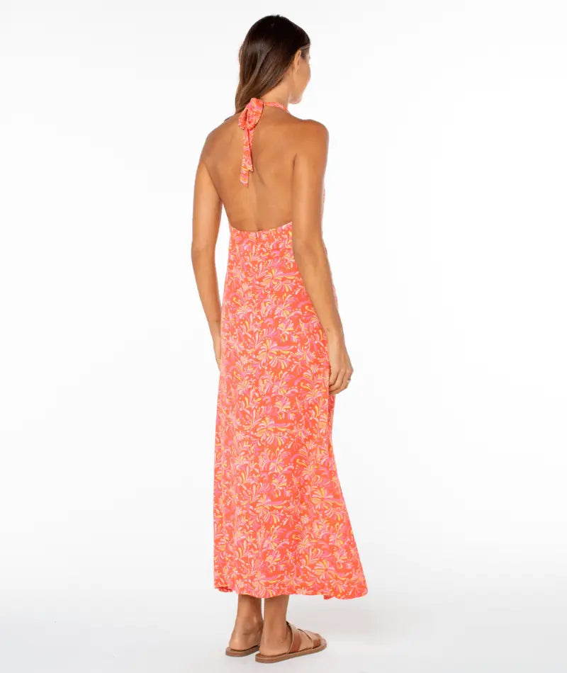 Roxy Women’s Beach Day Maxi Dress Hot Coral Sea Spell back1