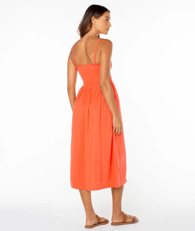 Roxy Women’s Downriver Midi Dress Hot Coral Solid back