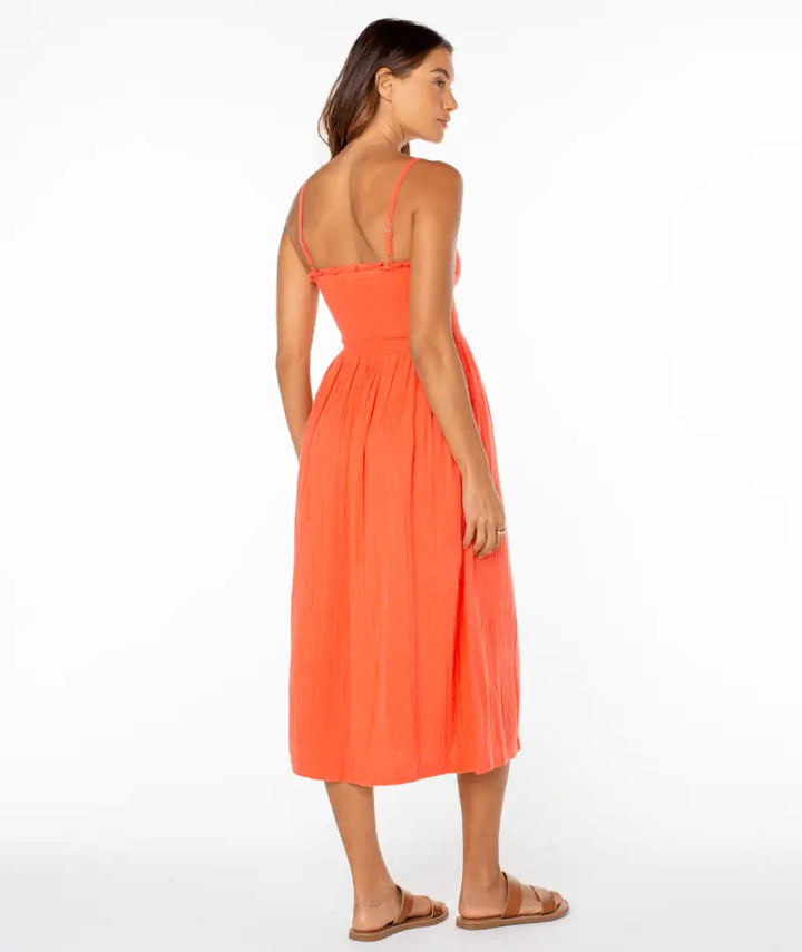 Roxy Women’s Downriver Midi Dress Hot Coral Solid back