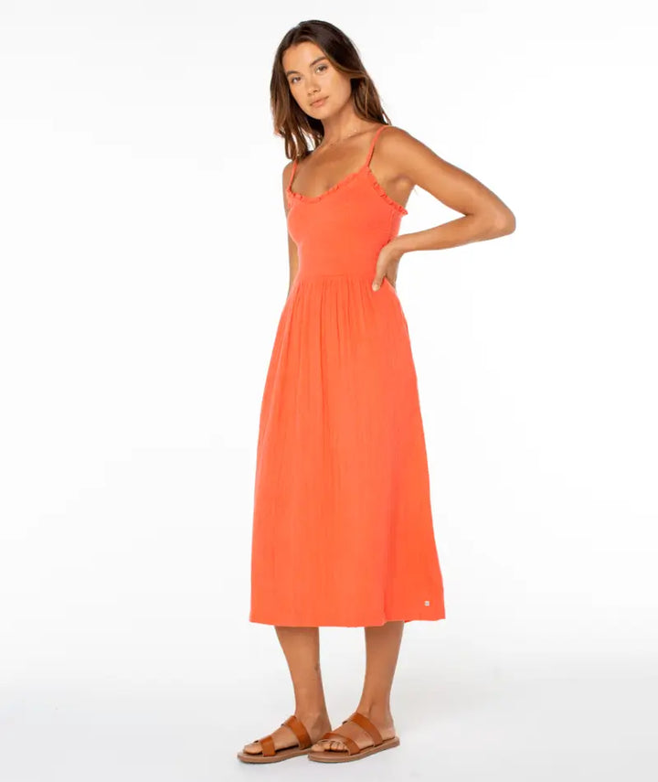 Roxy Women’s Downriver Midi Dress Hot Coral Solid side
