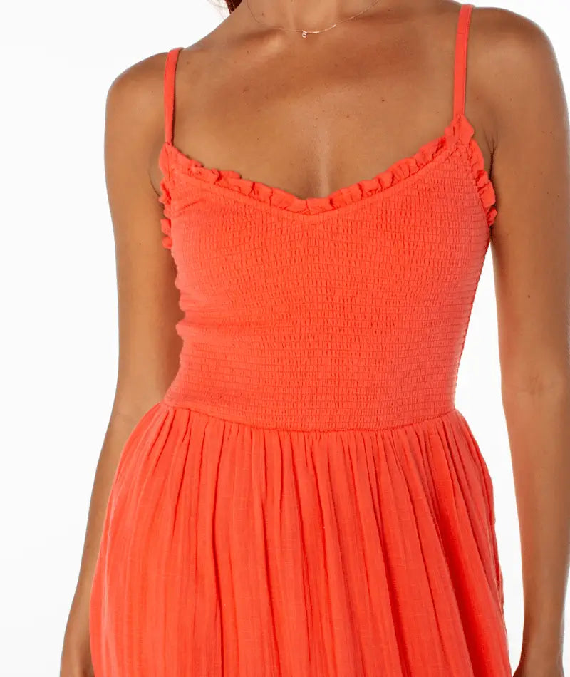 Roxy Women’s Downriver Midi Dress Hot Coral Solid front zoomed
